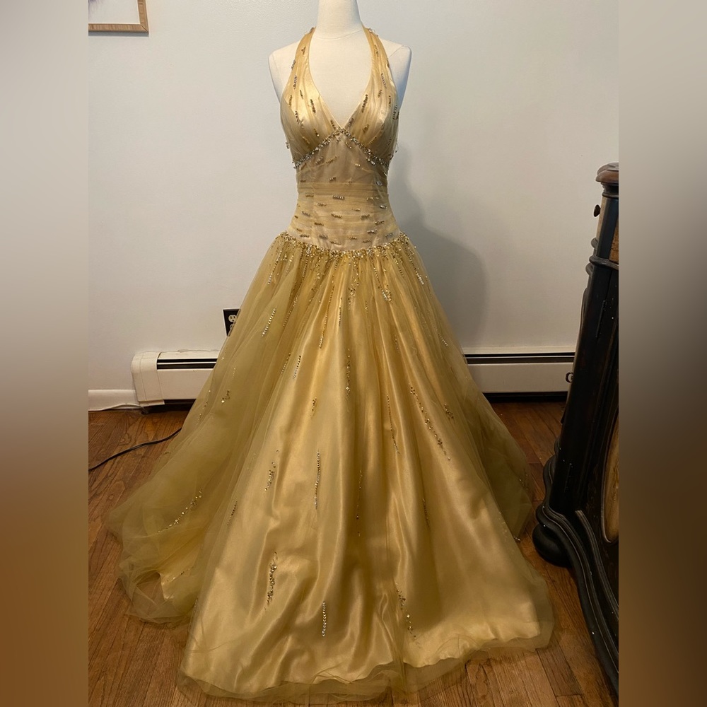 Mori Lee beaded drop waist prom dress